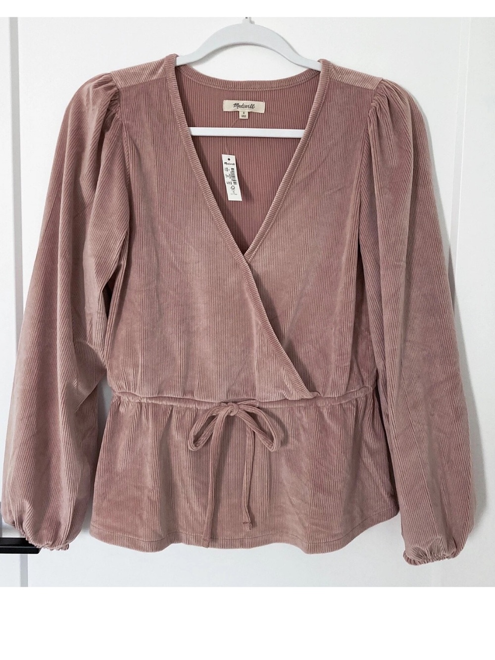 Madewell Ribbed Faux-Wrap Tie-Waist Top Ribbed Wrap Top in Brown Size Medium